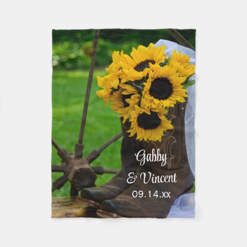 Rustic Sunflowers and Cowboy Boots Western Wedding Fleece Blanket