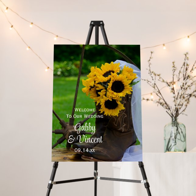 Rustic Sunflowers and Cowboy Boots Western Wedding Foam Board (In Situ (Stand))