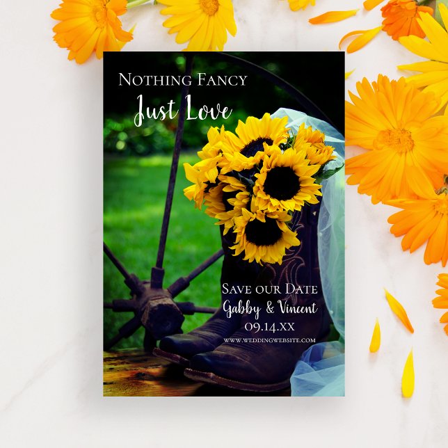 Rustic Sunflowers and Cowboy Boots Western Wedding Save The Date (Creator Uploaded)
