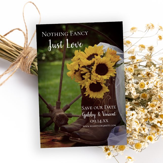 Rustic Sunflowers and Cowboy Boots Western Wedding Save The Date (Creator Uploaded)