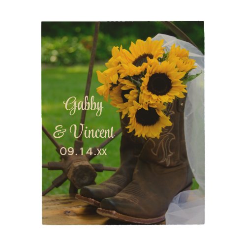 Rustic Sunflowers and Cowboy Boots Western Wedding Wood Wall Art