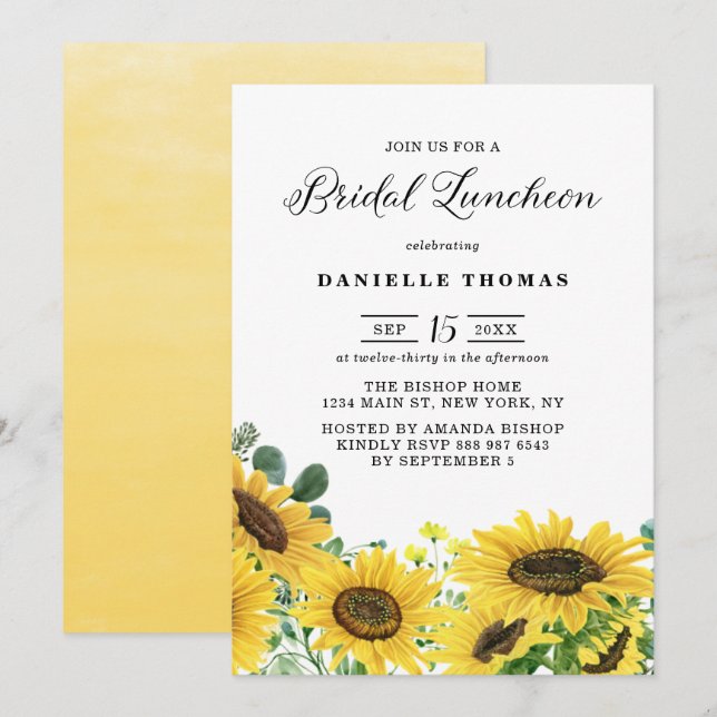Rustic Sunflowers and Eucalyptus Bridal Luncheon Invitation (Front/Back)