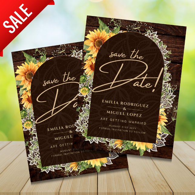 Rustic Sunflowers and Lace Wedding Save the Date (Creator Uploaded)
