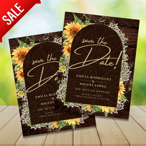 Rustic Sunflowers and Lace Wedding Save the Date Flyer