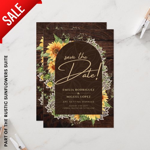 Rustic Sunflowers and Lace Wedding Save the Date Flyer