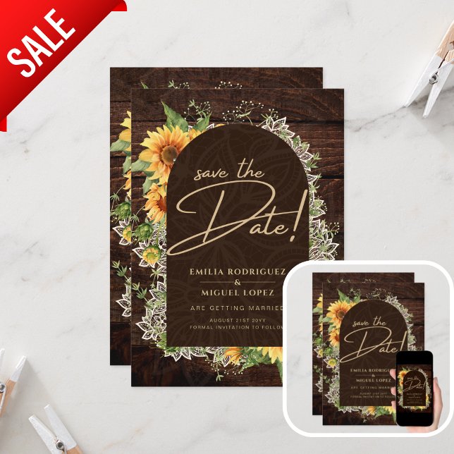 Rustic Sunflowers and Lace Wedding Save the Date Invitation (Creator Uploaded)