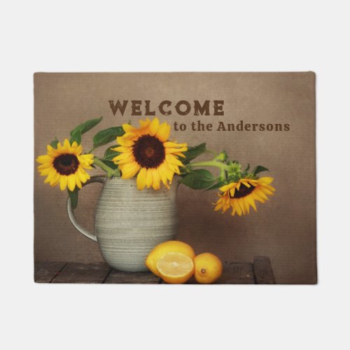 Rustic Sunflowers and Lemons Doormat