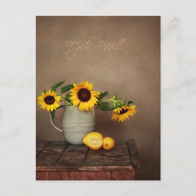 Rustic Sunflowers and Lemons Get Well Postcard (Front)