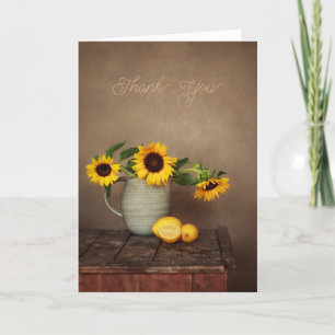 Rustic Sunflowers and Lemons Letterpress Thank You Card