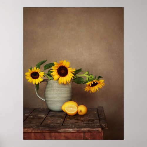 Rustic Sunflowers and Lemons Poster