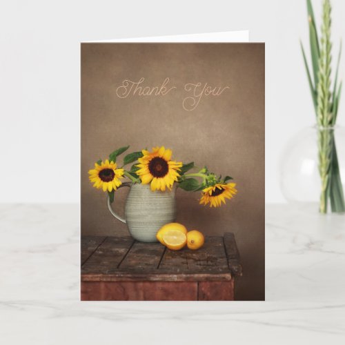 Rustic Sunflowers and Lemons Thank You Card