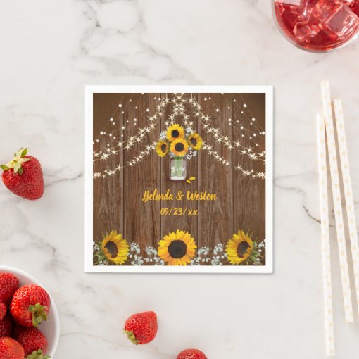 Rustic Sunflowers And Mason Jar Wedding Napkins Zazzle