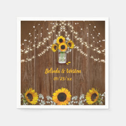 Rustic Sunflowers and Mason Jar Wedding Napkins