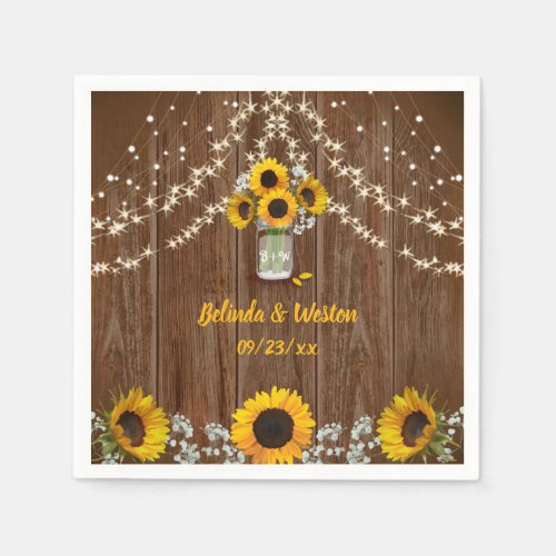 Rustic Sunflowers and Mason Jar Wedding Napkins