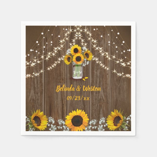 Rustic Sunflowers and Mason Jar Wedding Napkins (Front)