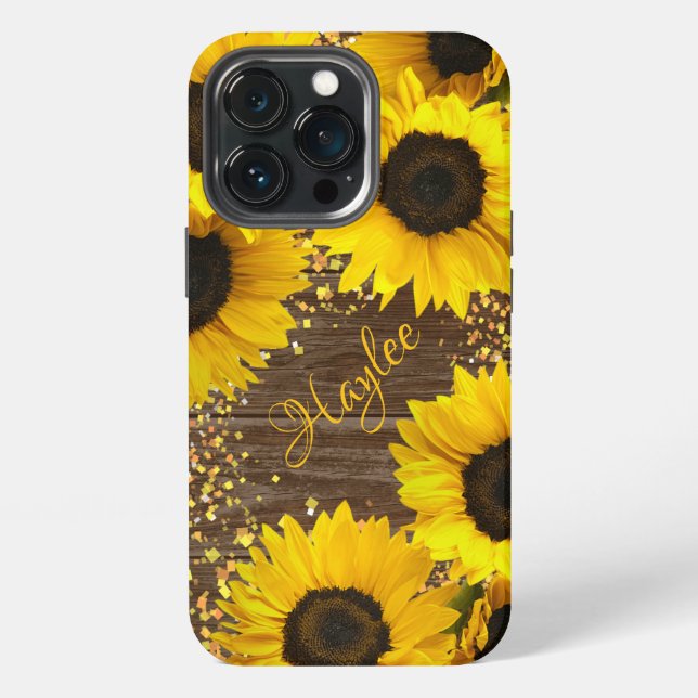 Rustic Sunflowers and Name Iphone Case (Back)
