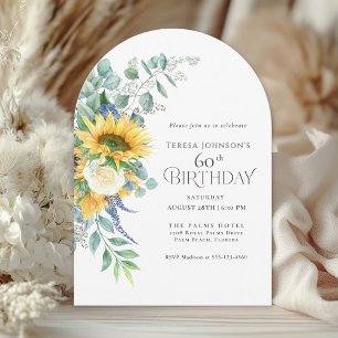 Rustic Sunflowers and Roses Floral 60th Birthday Invitation