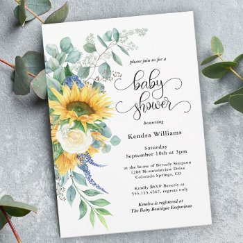 Rustic Sunflowers And Roses Floral Baby Shower Invitation by DancingPelican at Zazzle