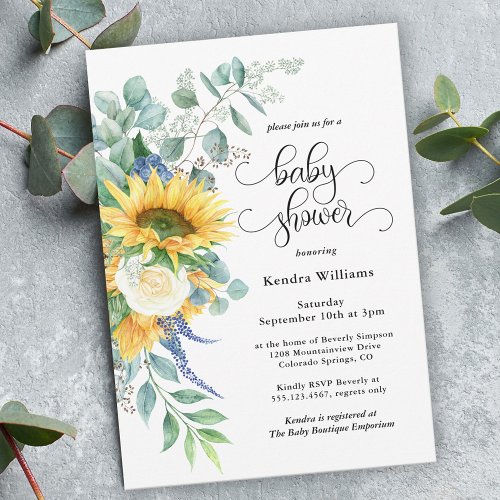 Rustic Sunflowers and Roses Floral Baby Shower Invitation