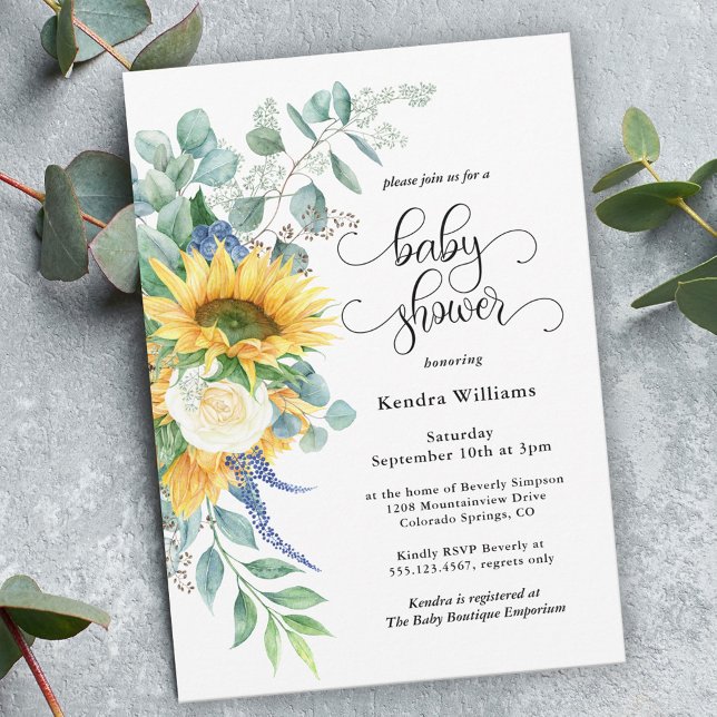 Rustic Sunflowers and Roses Floral Baby Shower Invitation (Creator Uploaded)