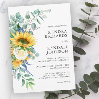 Rustic Sunflowers And Roses Floral Wedding Invitation by DancingPelican at Zazzle