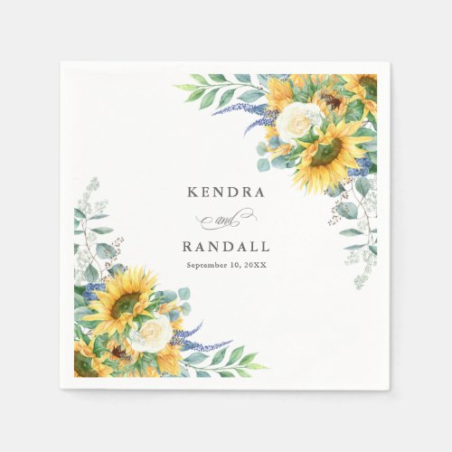 Rustic Sunflowers and Roses Floral Wedding Napkins