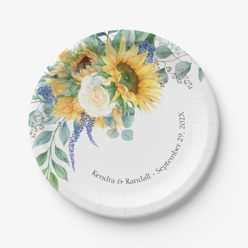 Rustic Sunflowers and Roses Floral Wedding Paper Plates