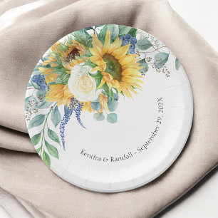 Rustic Sunflowers and Roses Floral Wedding Paper Plates