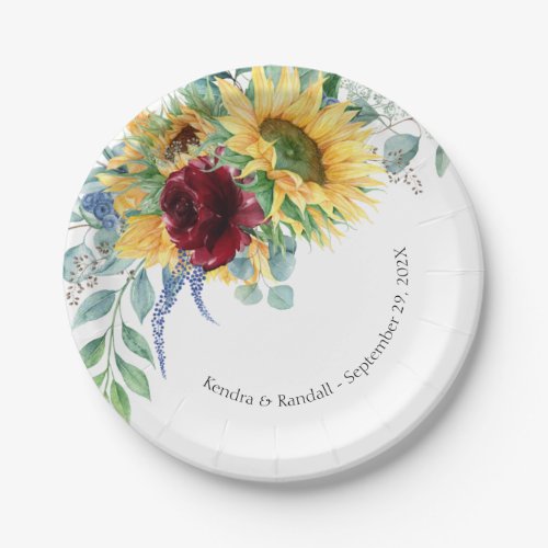 Rustic Sunflowers and Roses Floral Wedding Paper Plates
