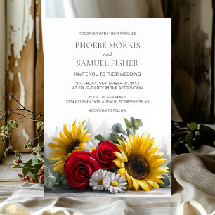 Rustic Sunflowers and Roses Wedding Invitation