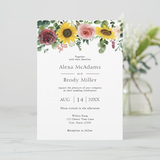 Rustic Sunflowers and Roses Wedding invitation Zazzle
