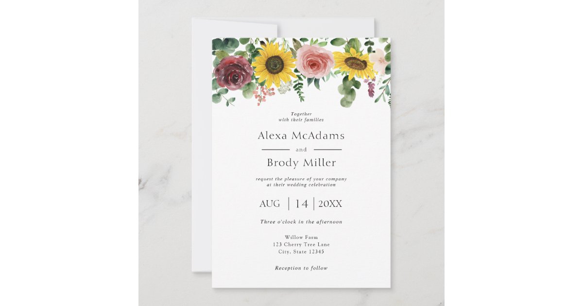 Rustic Sunflowers and Roses Wedding invitation | Zazzle