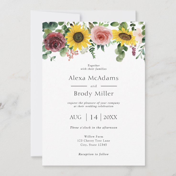 Rustic Sunflowers and Roses Wedding invitation | Zazzle