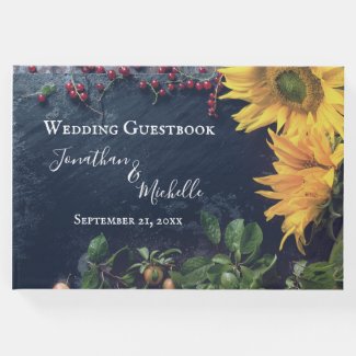 Rustic Sunflowers and Slate Country Wedding Guest Book