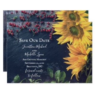 Rustic Sunflowers and Slate Save Our Date Wedding Invitation