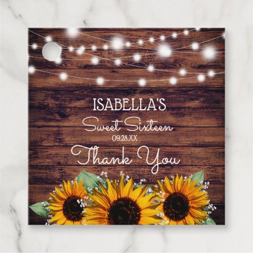 Rustic Sunflowers and Twinkle Lights Sweet 16 Favor Tags
