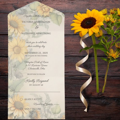 Rustic Sunflowers and Vines  All In One Invitation