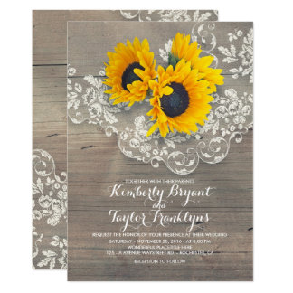 Rustic Sunflowers and Vintage Floral Lace Wedding Card