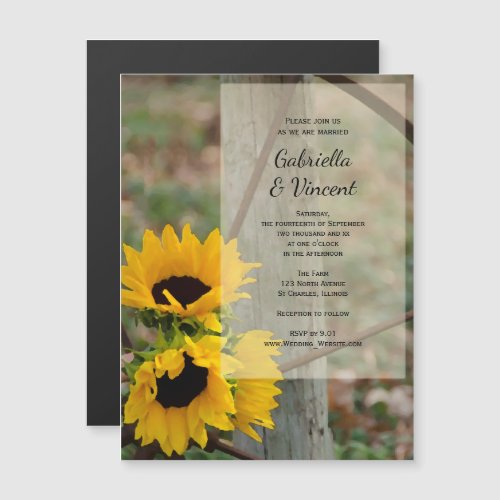Rustic Sunflowers and Wagon Wheel Country Wedding Magnetic Invitation
