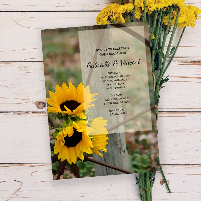 Rustic Sunflowers and Wagon Wheel Engagement Party Invitation (Creator Uploaded)