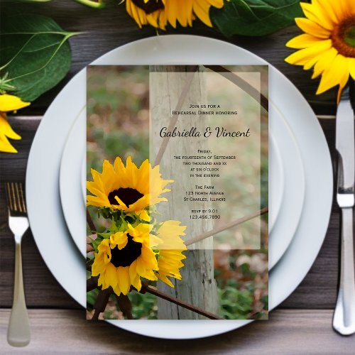 Rustic Sunflowers and Wagon Wheel Rehearsal Dinner Invitation