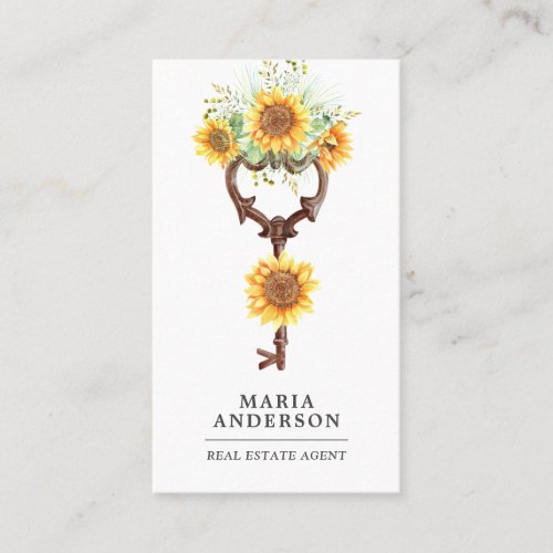 Rustic Sunflowers Antique Key Real Estate Agent Business Card