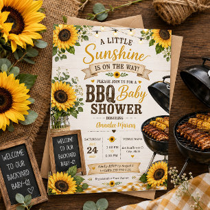 Rustic Sunflowers Baby Shower BBQ Invitation