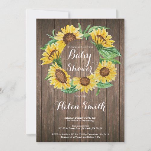 Rustic Sunflowers Baby Shower Invitation