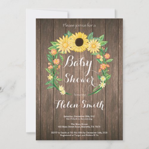 Rustic Sunflowers Baby Shower Invitation