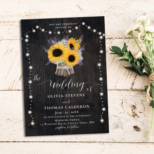 Rustic Sunflowers Babys Breath Lavender Wedding Invitation