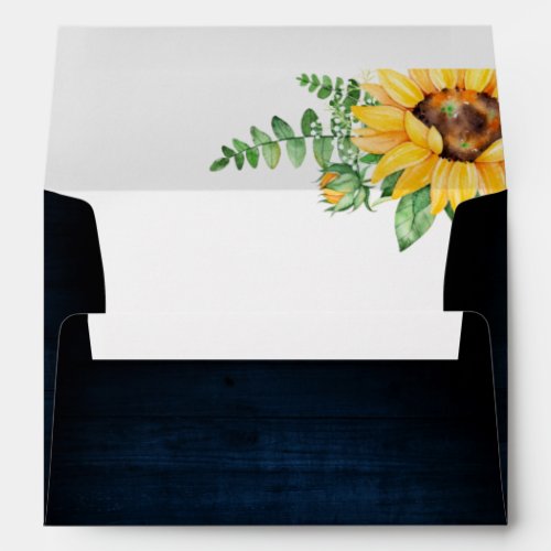 Rustic Sunflowers Babys Breath Navy Blue Wedding Envelope