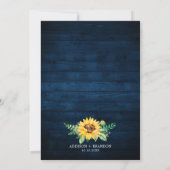 Rustic Sunflowers Baby's Breath Navy Blue Wedding Invitation (Back)