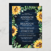 Rustic Sunflowers Baby's Breath Navy Blue Wedding Invitation (Front/Back)