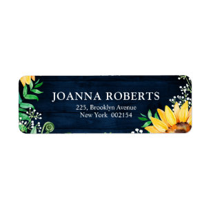 Rustic Sunflowers Baby's Breath Navy Blue Wedding Label